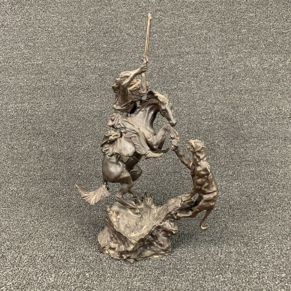 Charles Marion Russell "Lion and Trapper" Western Bronze Sculpture Statue